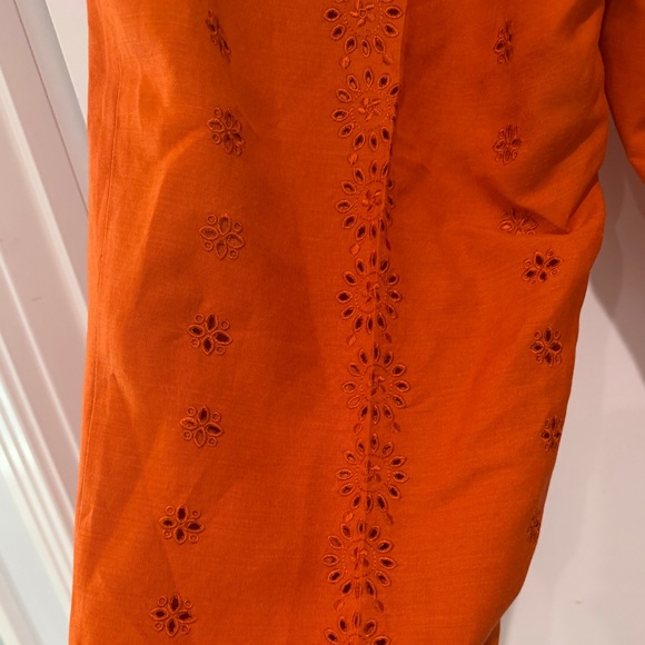 Ashley Stewart Women’s Plus Size Orange Linen-Blend Eyelet Wide Leg Pants 18W - Picture 5 of 7